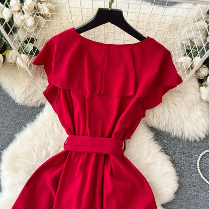 VAKKV Cute V-neck Dress, A-line Fashion Dress P262