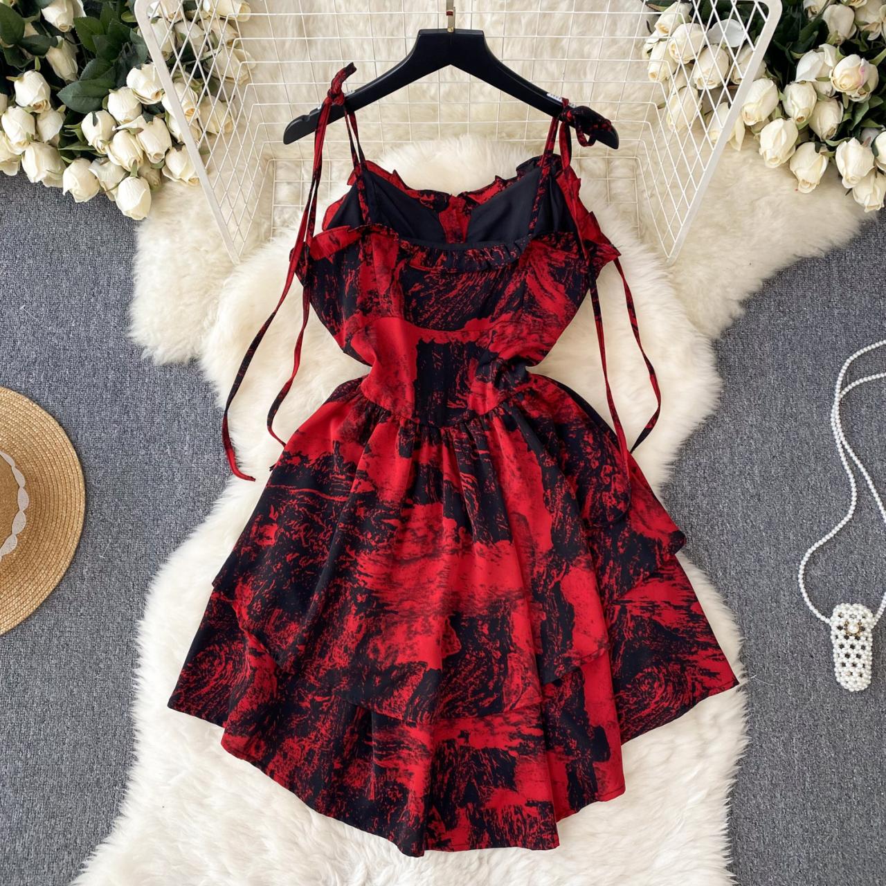 VAKKV Red A-line Short Dress, Fashion Dress P264