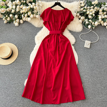VAKKV Cute V-neck Dress, A-line Fashion Dress P262