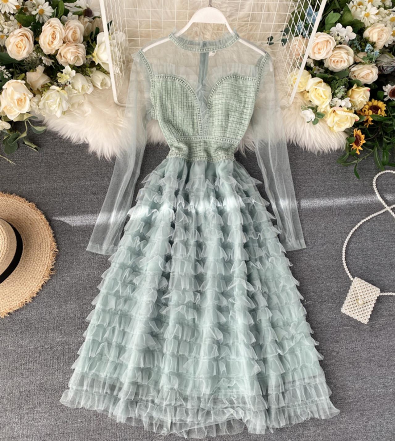 VAKKV Stylish A Line Long Sleeve Dress P261
