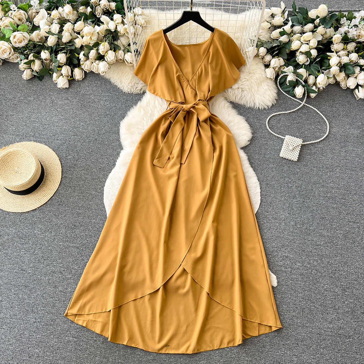 VAKKV Cute V-neck Dress, A-line Fashion Dress P262