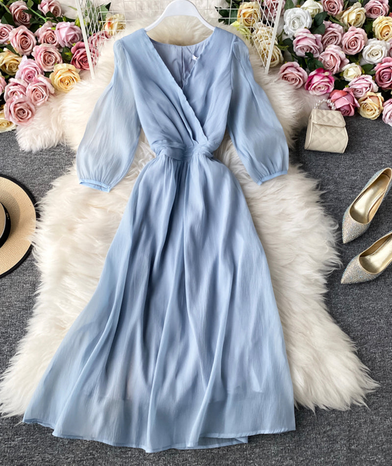 VAKKV Simple A Line V Neck Tulle Dress Women's Dress P321