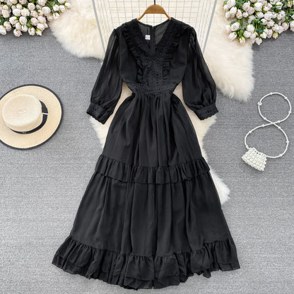 VAKKV Cute A-line Chiffon Dresses, V-neck 1/2 Sleeve Fashion Dresses P287