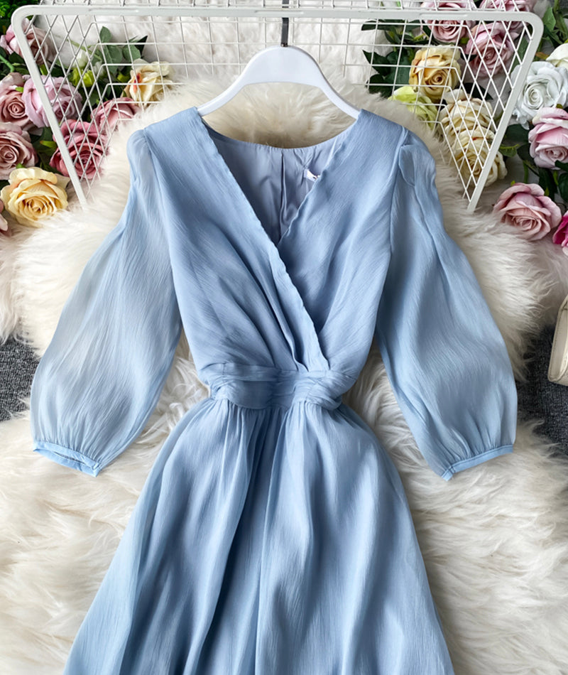VAKKV Simple A Line V Neck Tulle Dress Women's Dress P321