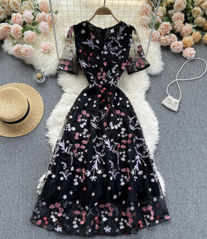 VAKKV Black A Line Lace Short Dress Fashion Dress P299