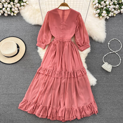 VAKKV Cute A-line Chiffon Dresses, V-neck 1/2 Sleeve Fashion Dresses P287