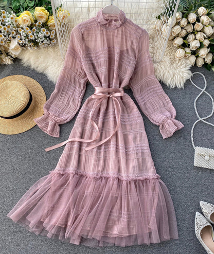 VAKKV Unique Tulle Long Sleeve Dress Fashion Dress P322