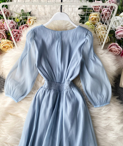 VAKKV Simple A Line V Neck Tulle Dress Women's Dress P321