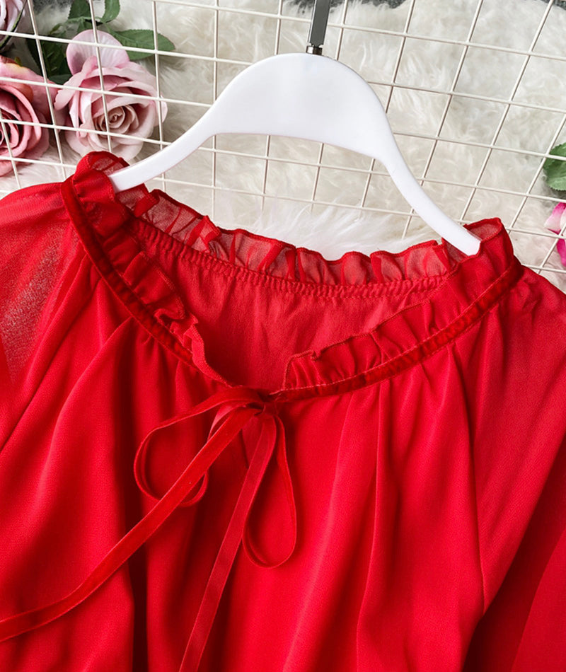 VAKKV Red A Line Chiffon Dress Fashion Girl Dress P303