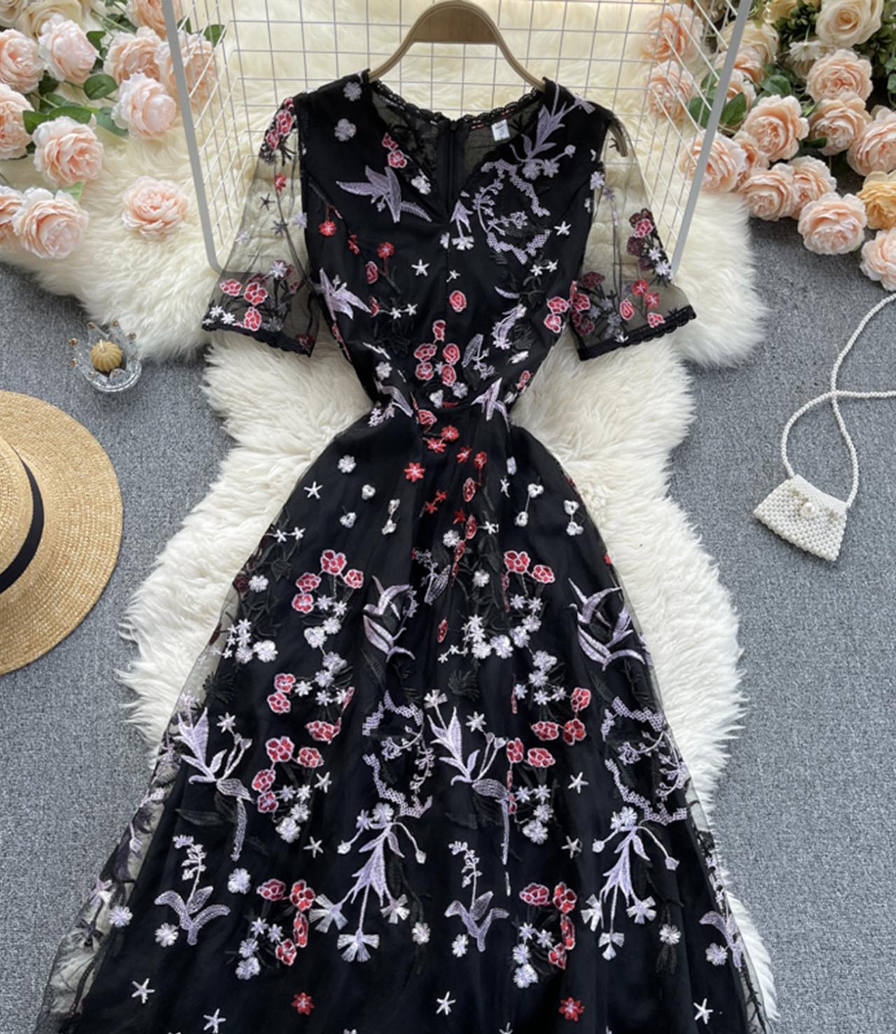 VAKKV Black A Line Lace Short Dress Fashion Dress P299