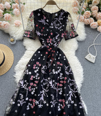 VAKKV Black A Line Lace Short Dress Fashion Dress P299