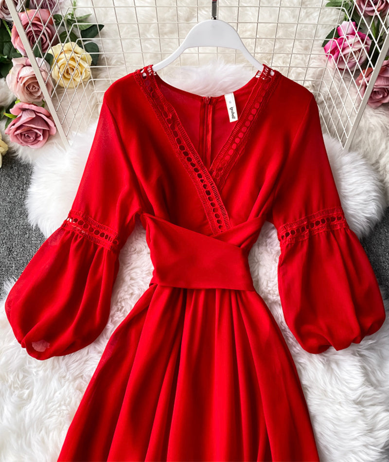 VAKKV Red A Line Chiffon Dress Fashion Girl Dress P293