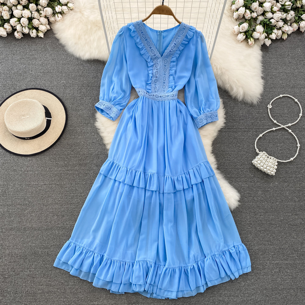 VAKKV Cute A-line Chiffon Dresses, V-neck 1/2 Sleeve Fashion Dresses P287