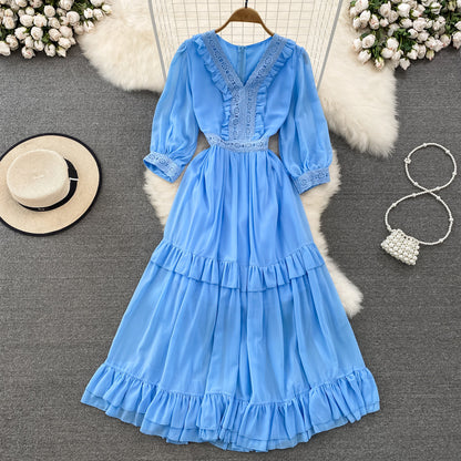 VAKKV Cute A-line Chiffon Dresses, V-neck 1/2 Sleeve Fashion Dresses P287
