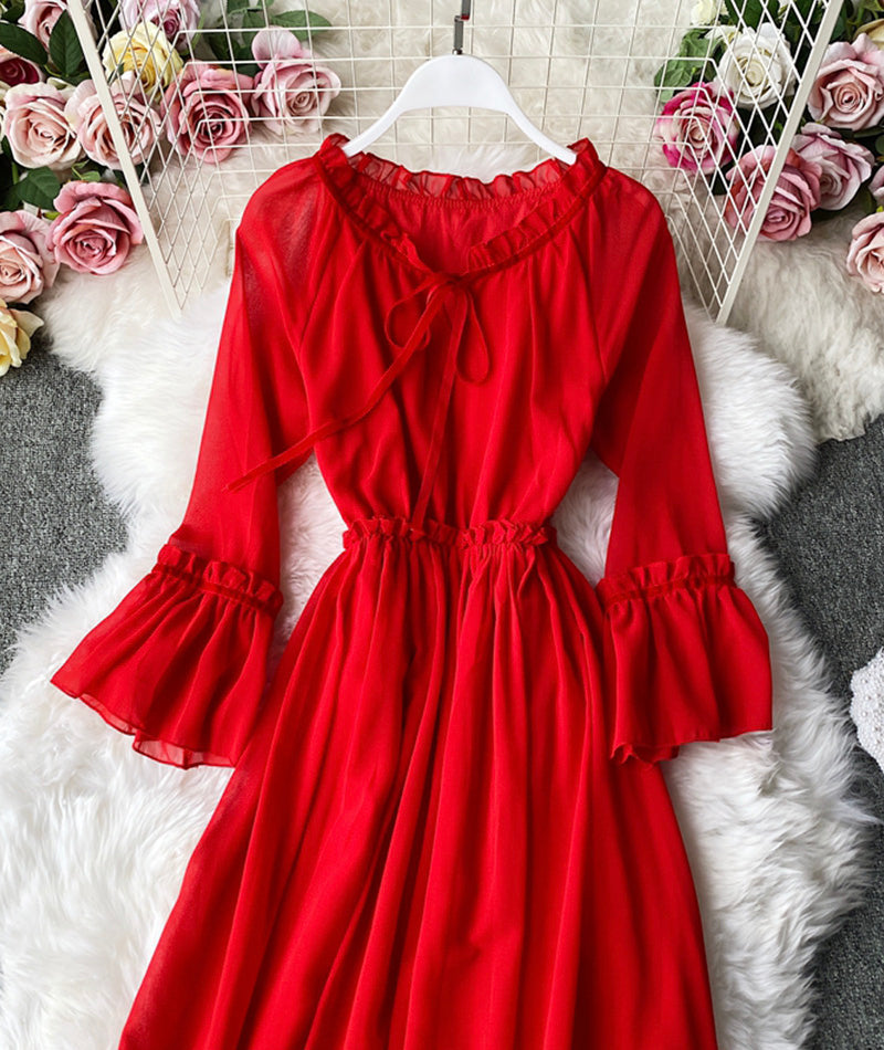 VAKKV Red A Line Chiffon Dress Fashion Girl Dress P303