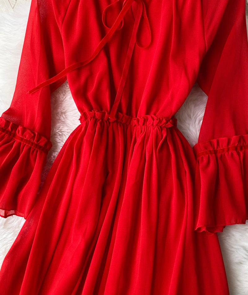 VAKKV Red A Line Chiffon Dress Fashion Girl Dress P303