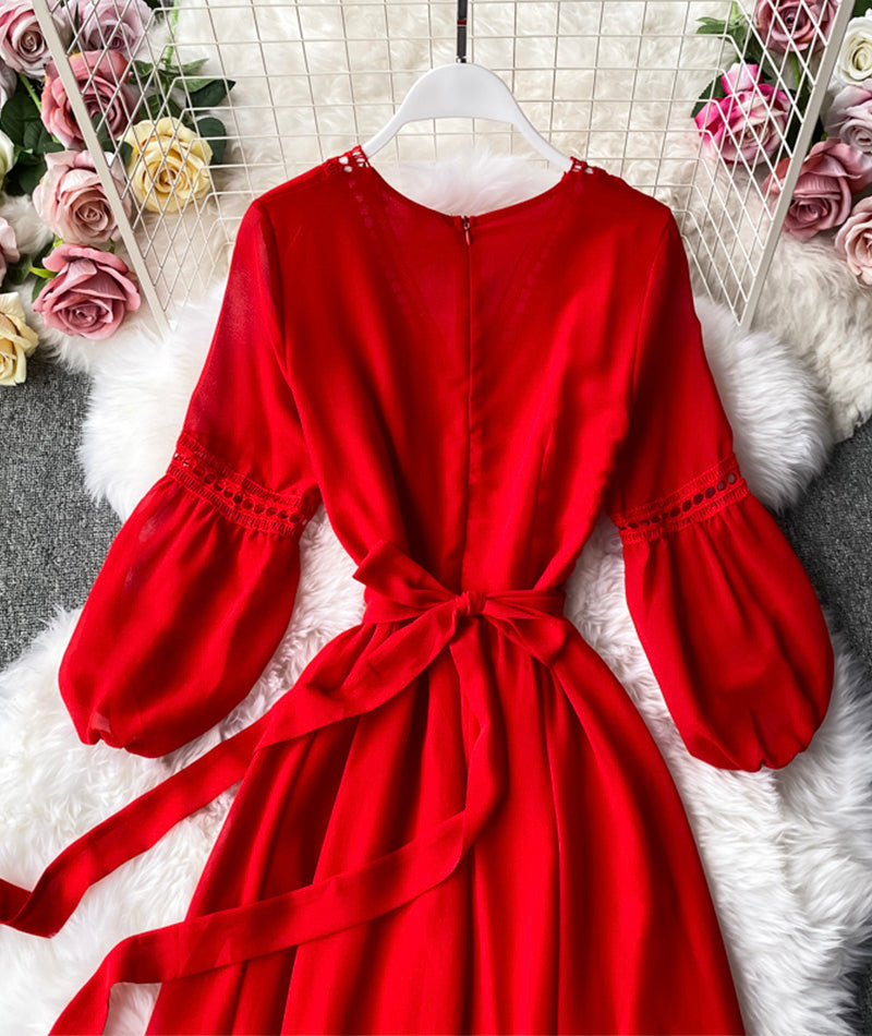 VAKKV Red A Line Chiffon Dress Fashion Girl Dress P293