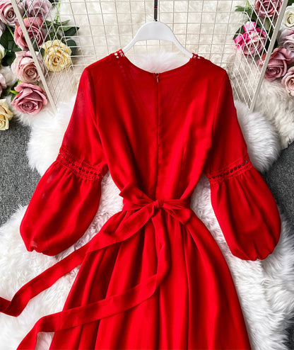 VAKKV Red A Line Chiffon Dress Fashion Girl Dress P293
