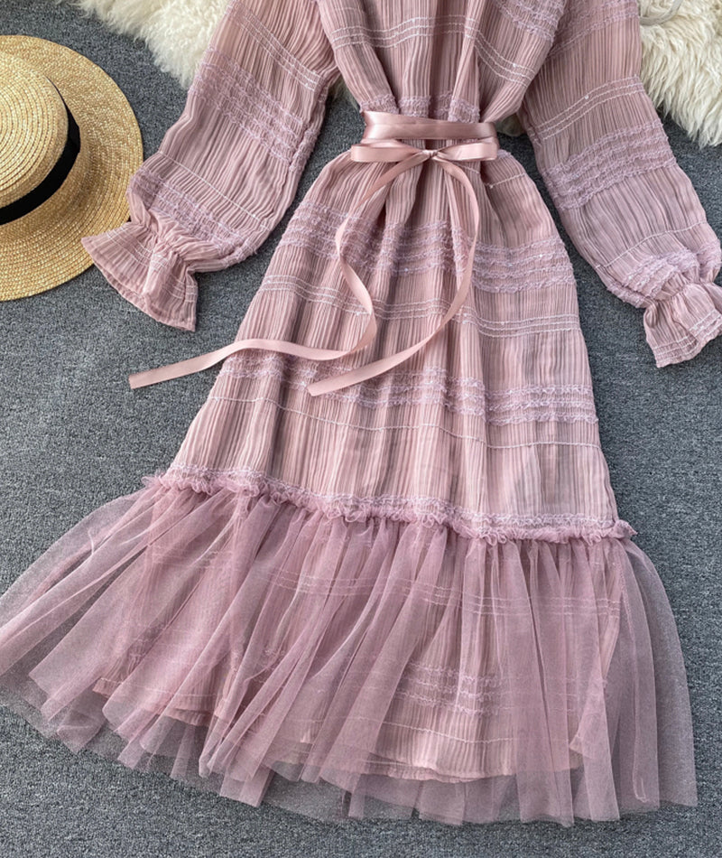 VAKKV Unique Tulle Long Sleeve Dress Fashion Dress P322