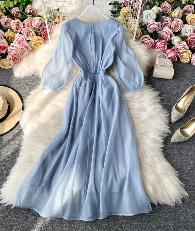 VAKKV Simple A Line V Neck Tulle Dress Women's Dress P321