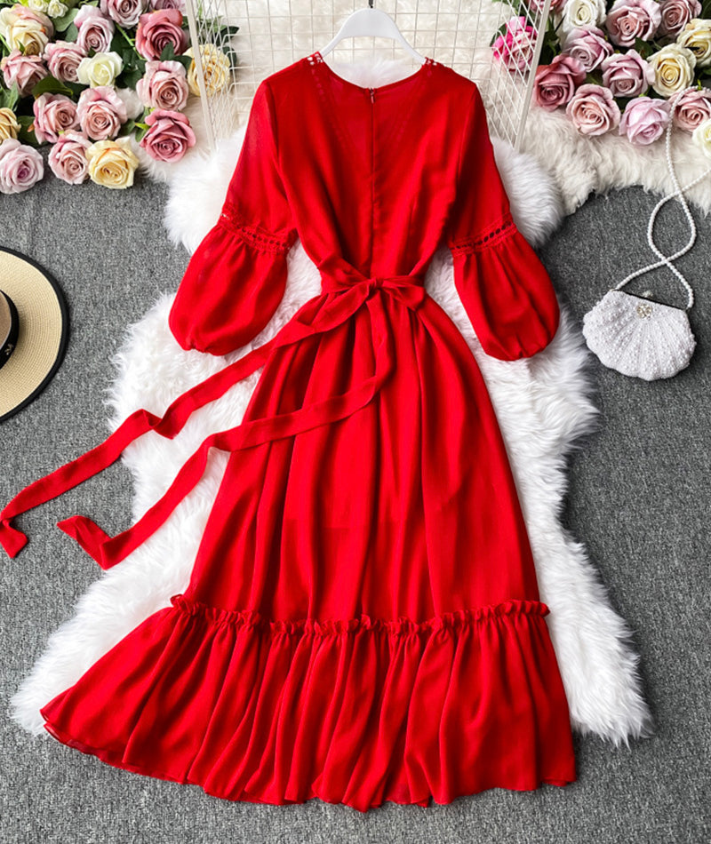 VAKKV Red A Line Chiffon Dress Fashion Girl Dress P293