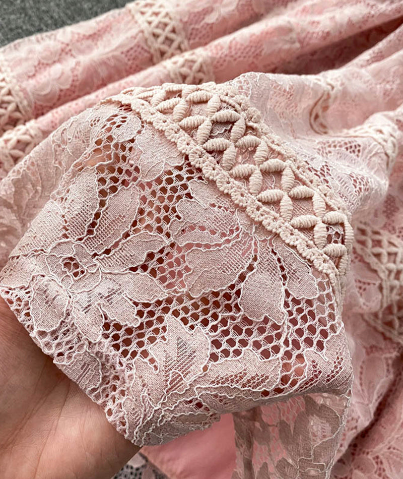 VAKKV Elegant O-neck Lace Long Sleeve Dress P316