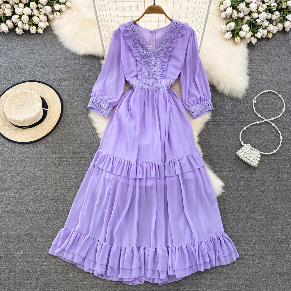 VAKKV Cute A-line Chiffon Dresses, V-neck 1/2 Sleeve Fashion Dresses P287
