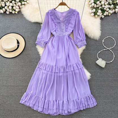 VAKKV Cute A-line Chiffon Dresses, V-neck 1/2 Sleeve Fashion Dresses P287