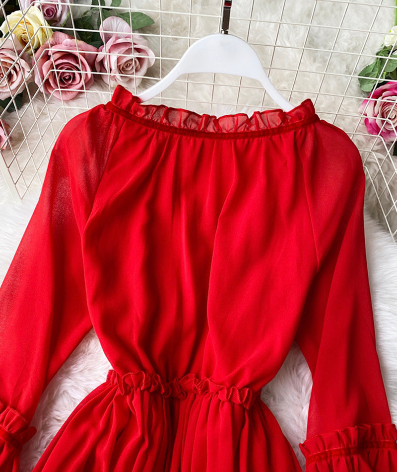 VAKKV Red A Line Chiffon Dress Fashion Girl Dress P303