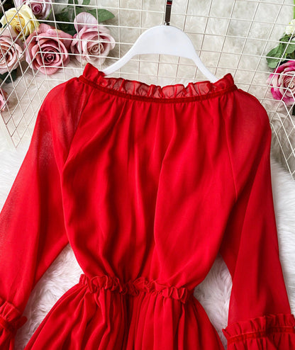 VAKKV Red A Line Chiffon Dress Fashion Girl Dress P303