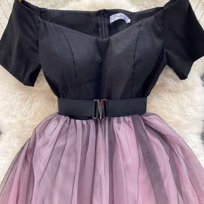VAKKV Black And Pink Tulle Short A Line Dress Fashion Dress P291