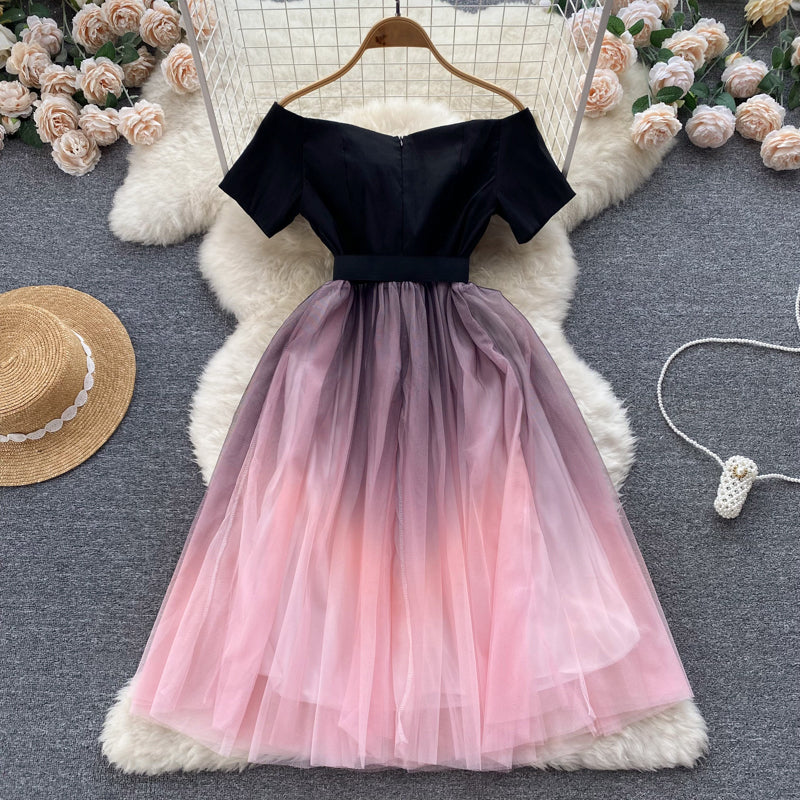 VAKKV Black And Pink Tulle Short A Line Dress Fashion Dress P291
