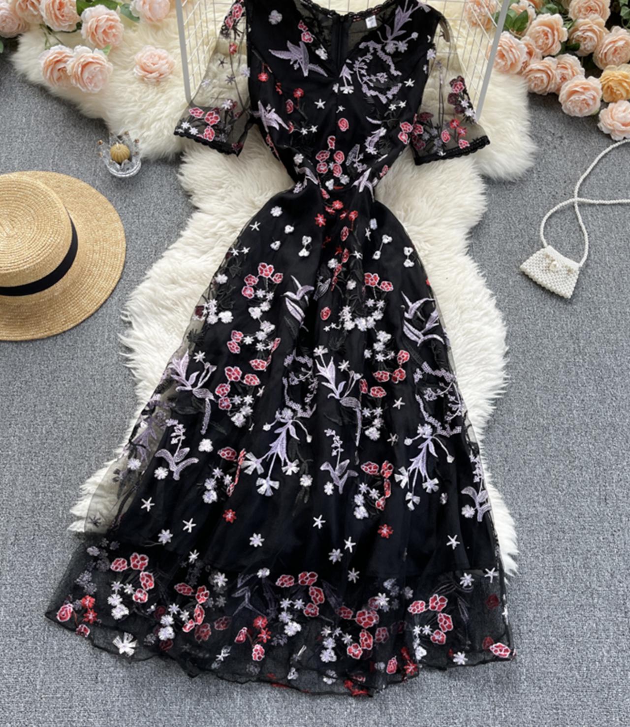 VAKKV Black A Line Lace Short Dress Fashion Dress P299