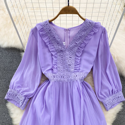 VAKKV Cute A-line Chiffon Dresses, V-neck 1/2 Sleeve Fashion Dresses P287