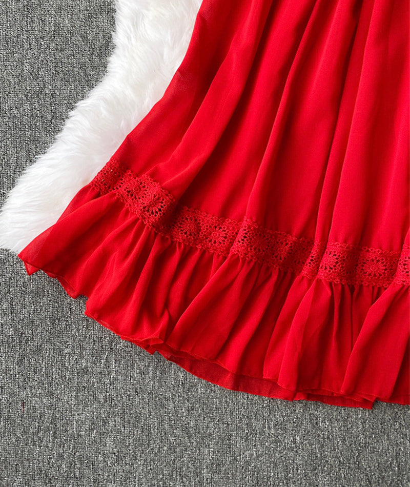 VAKKV Red A Line Chiffon Dress Fashion Girl Dress P303