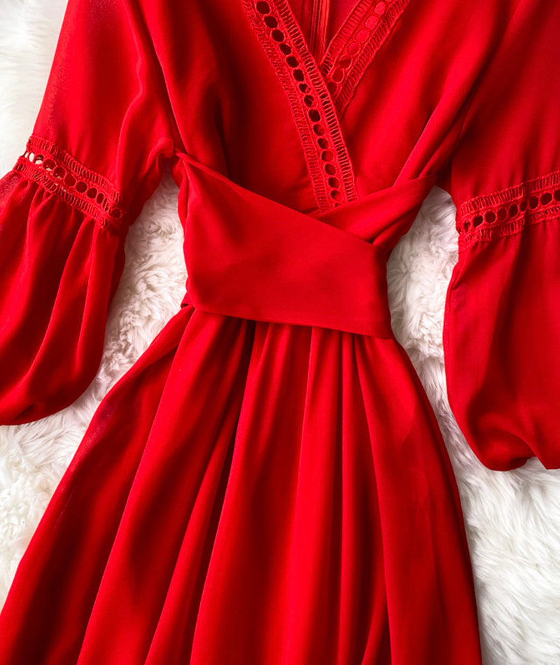 VAKKV Red A Line Chiffon Dress Fashion Girl Dress P293