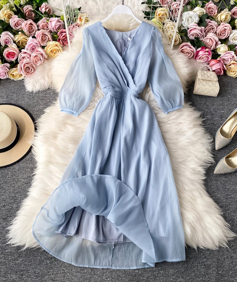 VAKKV Simple A Line V Neck Tulle Dress Women's Dress P321