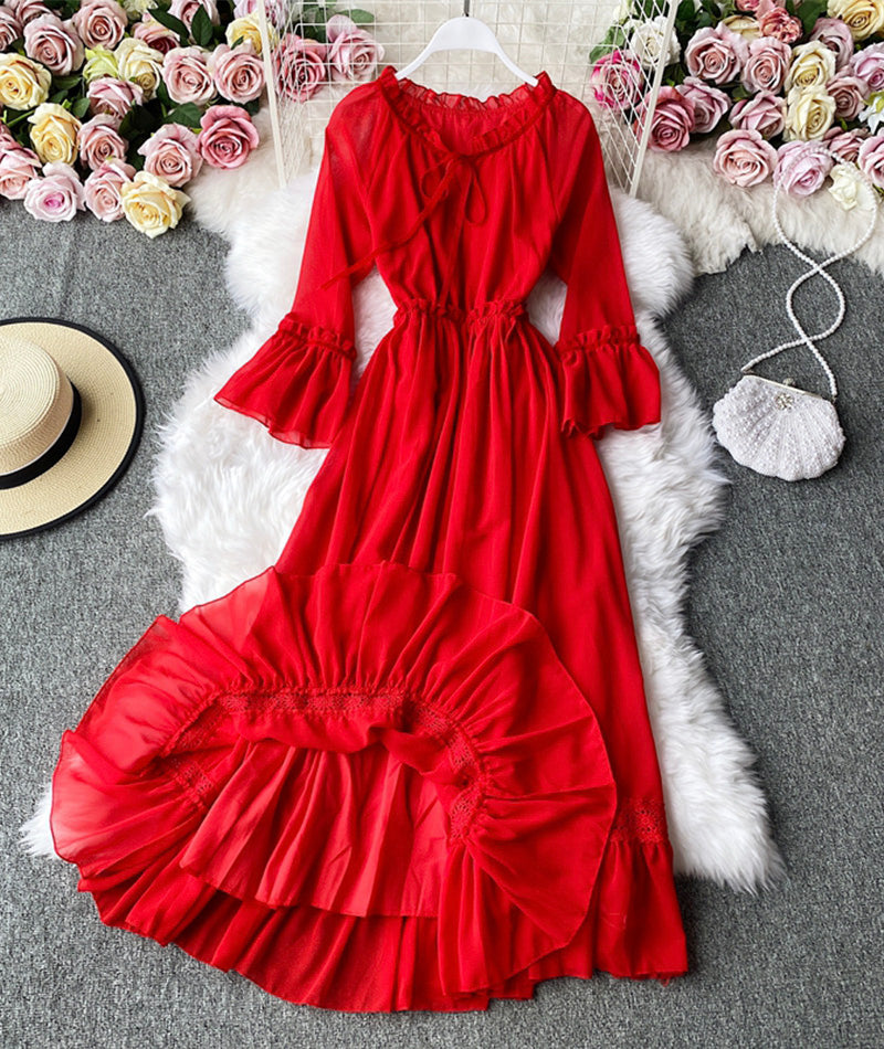 VAKKV Red A Line Chiffon Dress Fashion Girl Dress P303