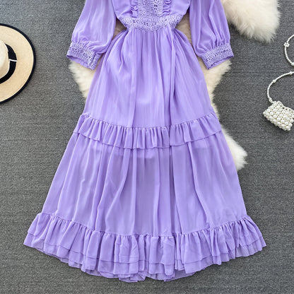 VAKKV Cute A-line Chiffon Dresses, V-neck 1/2 Sleeve Fashion Dresses P287