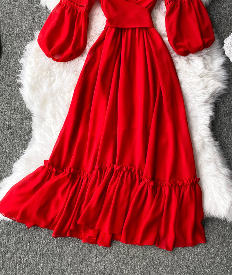 VAKKV Red A Line Chiffon Dress Fashion Girl Dress P293
