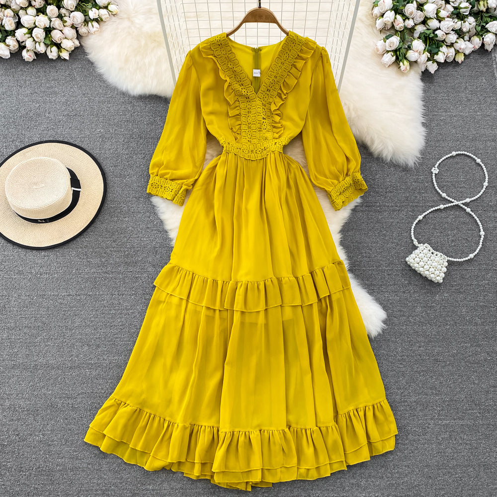 VAKKV Cute A-line Chiffon Dresses, V-neck 1/2 Sleeve Fashion Dresses P287