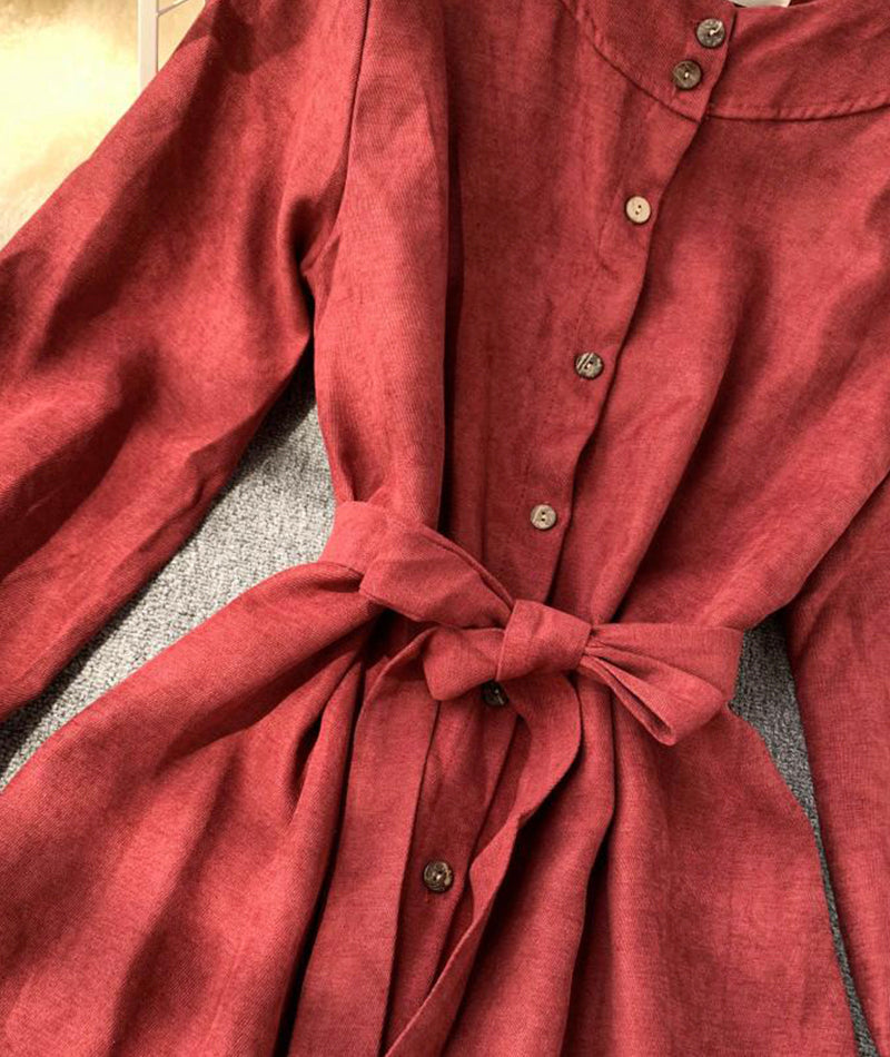 VAKKV Long Sleeve Ruffle Hem Button Down Dress P307