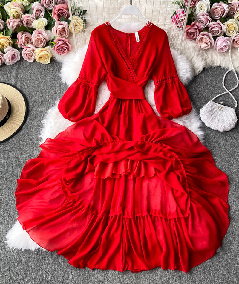 VAKKV Red A Line Chiffon Dress Fashion Girl Dress P293