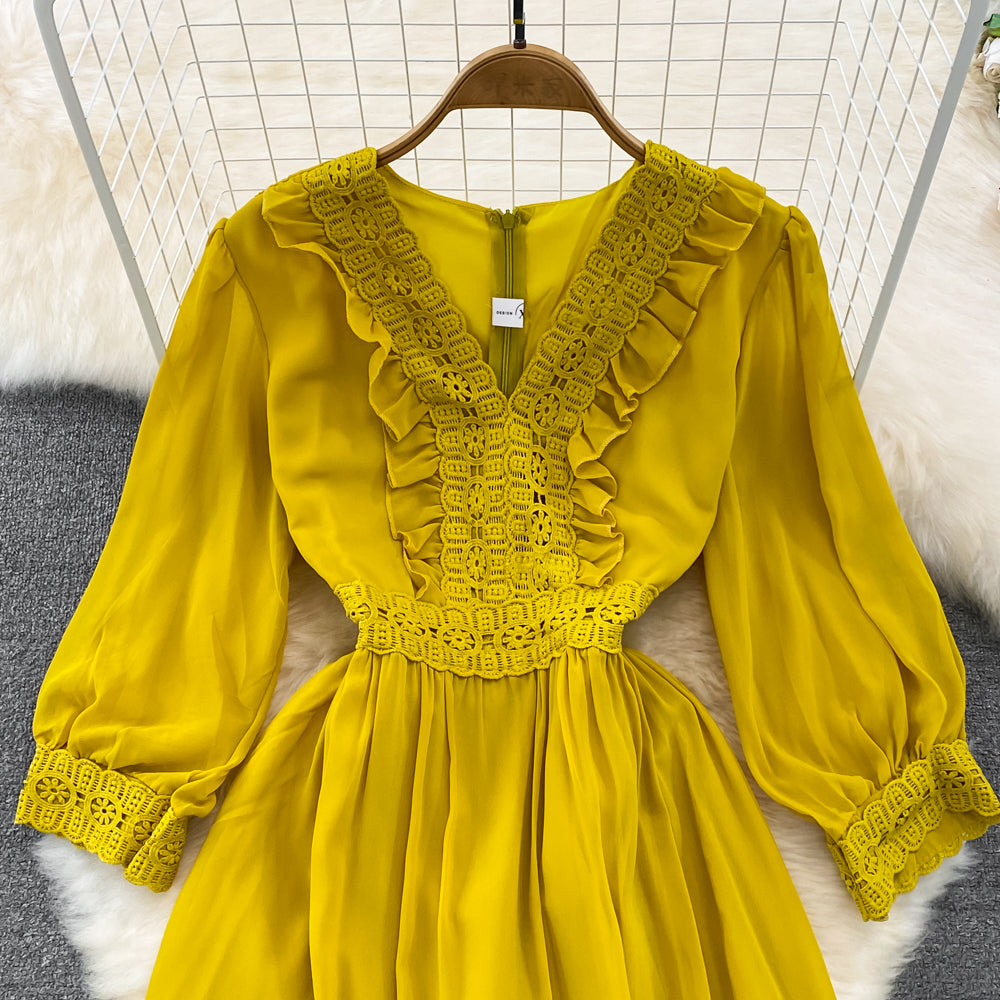 VAKKV Cute A-line Chiffon Dresses, V-neck 1/2 Sleeve Fashion Dresses P287