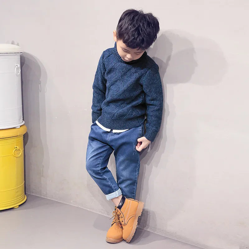 Boys Turtleneck Sweater Knitwear Winter Warm Turtle Neck Children Long Sleeve Cardigan Bebe Knitted Sweaters School Uniform 201128