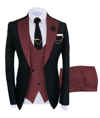 Gold Mens Prom Suits Notched Lapel Slim Fit Wedding Suit For Men Tuxedos Three Pieces Blazers Jacket Vest And Pants