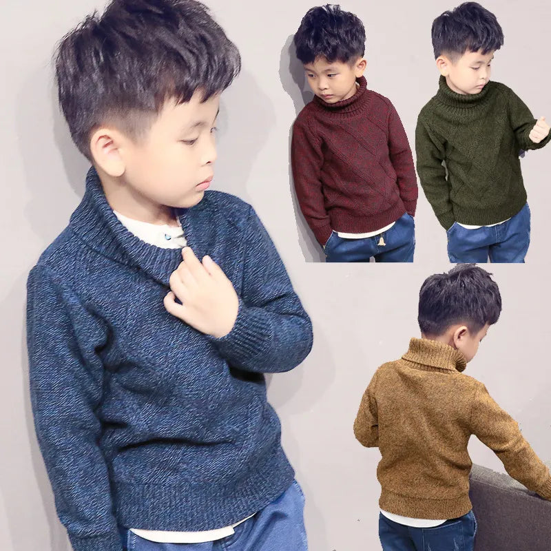 Boys Turtleneck Sweater Knitwear Winter Warm Turtle Neck Children Long Sleeve Cardigan Bebe Knitted Sweaters School Uniform 201128