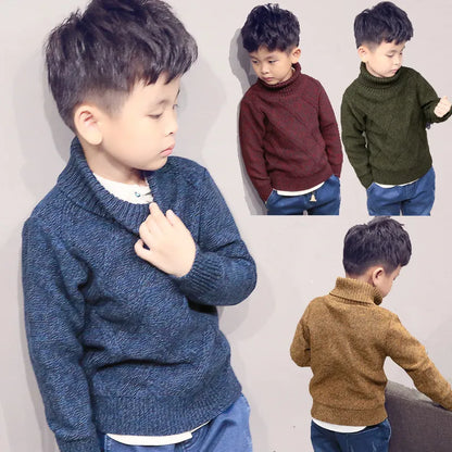 Boys Turtleneck Sweater Knitwear Winter Warm Turtle Neck Children Long Sleeve Cardigan Bebe Knitted Sweaters School Uniform 201128