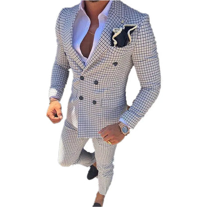 Handsome Shawl Lapel Groomsmen Double-Breasted Groom Tuxedos Black Men Suits Wedding/Prom/Dinner Man Blazer Jacket Pants Tie