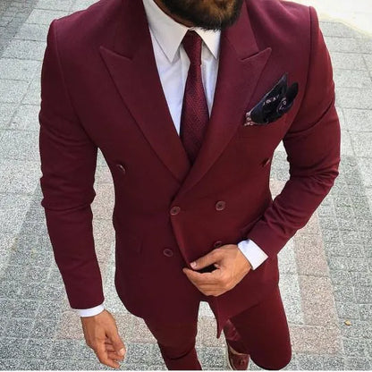 Handsome Shawl Lapel Groomsmen Double-Breasted Groom Tuxedos Black Men Suits Wedding/Prom/Dinner Man Blazer Jacket Pants Tie